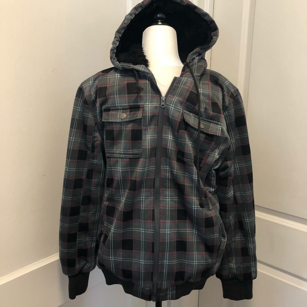 Carbon lined bomber style hooded jacket size xl
